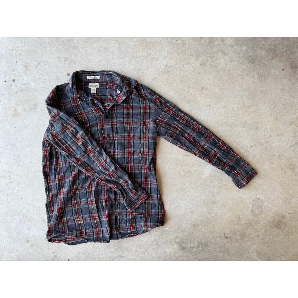 L.L. Bean Fitted Flannel Shirt – L Tall (Red/Grey)